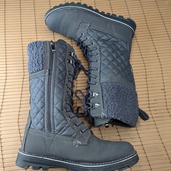 Polar Womens Lace Up Faux Fur lined and trim Mid Calf Waterproof Grey Winter Boo - Picture 5 of 9